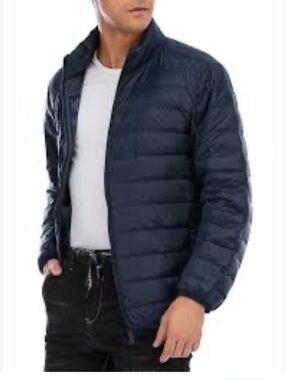Champion Men’s Navy Lightweight Puffer Jacket Pockets Size Small
